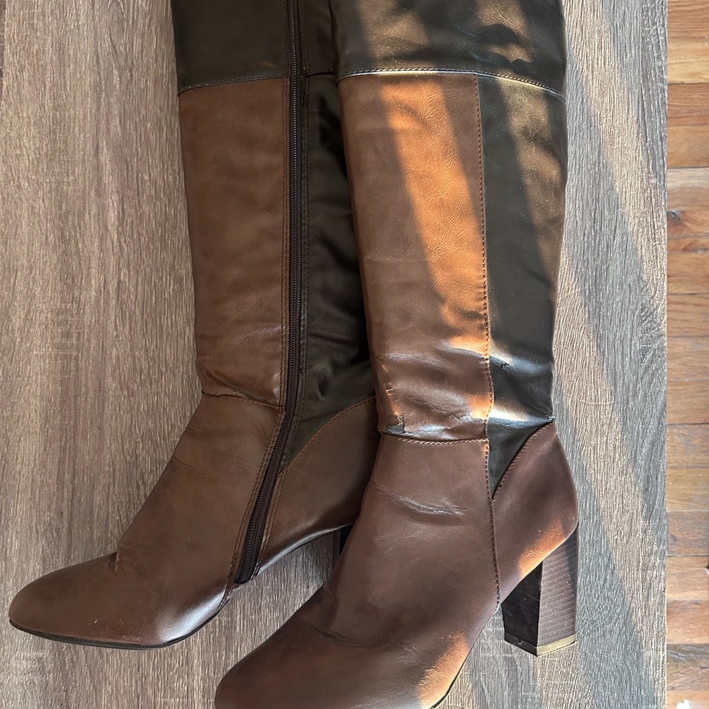 Elegant Brown and Black Knee-High Boots